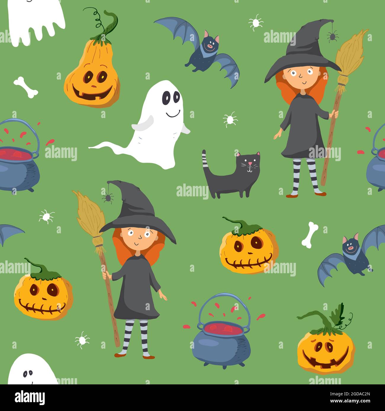 Halloween seamless pattern design. Cute cartoon elements, holiday ...
