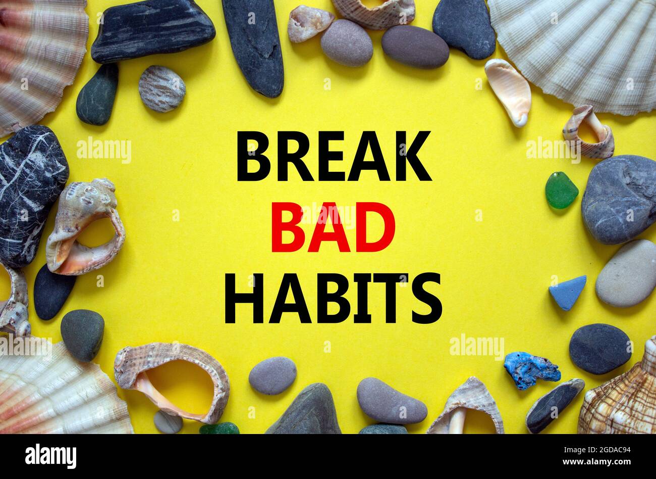 Break bad habits symbol. Words 'Break bad habits' on a beautiful yellow ...