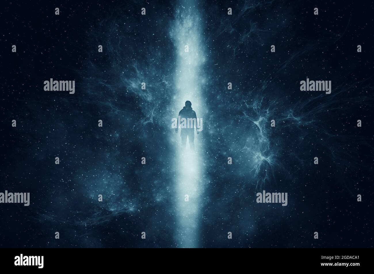 A mystical concept. Of a mysterious man silhouetted against a light ...