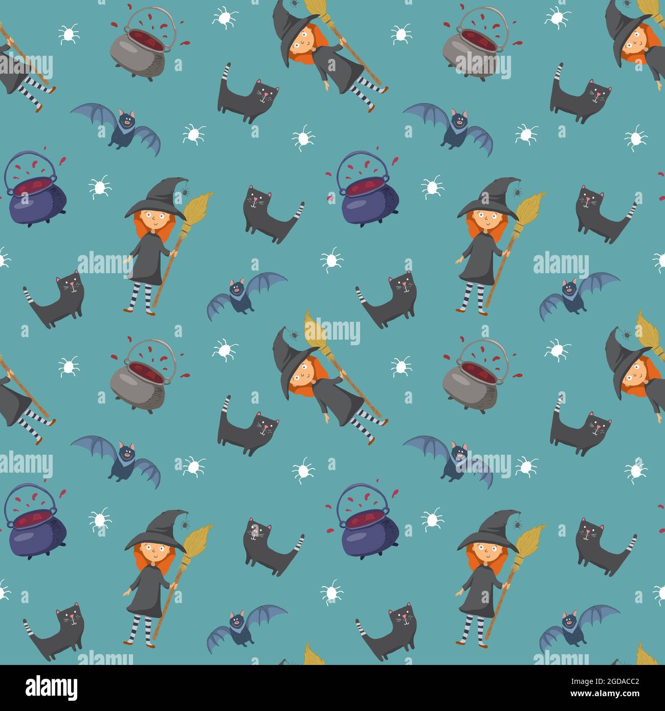 Halloween seamless pattern design. Cute cartoon elements, holiday ...