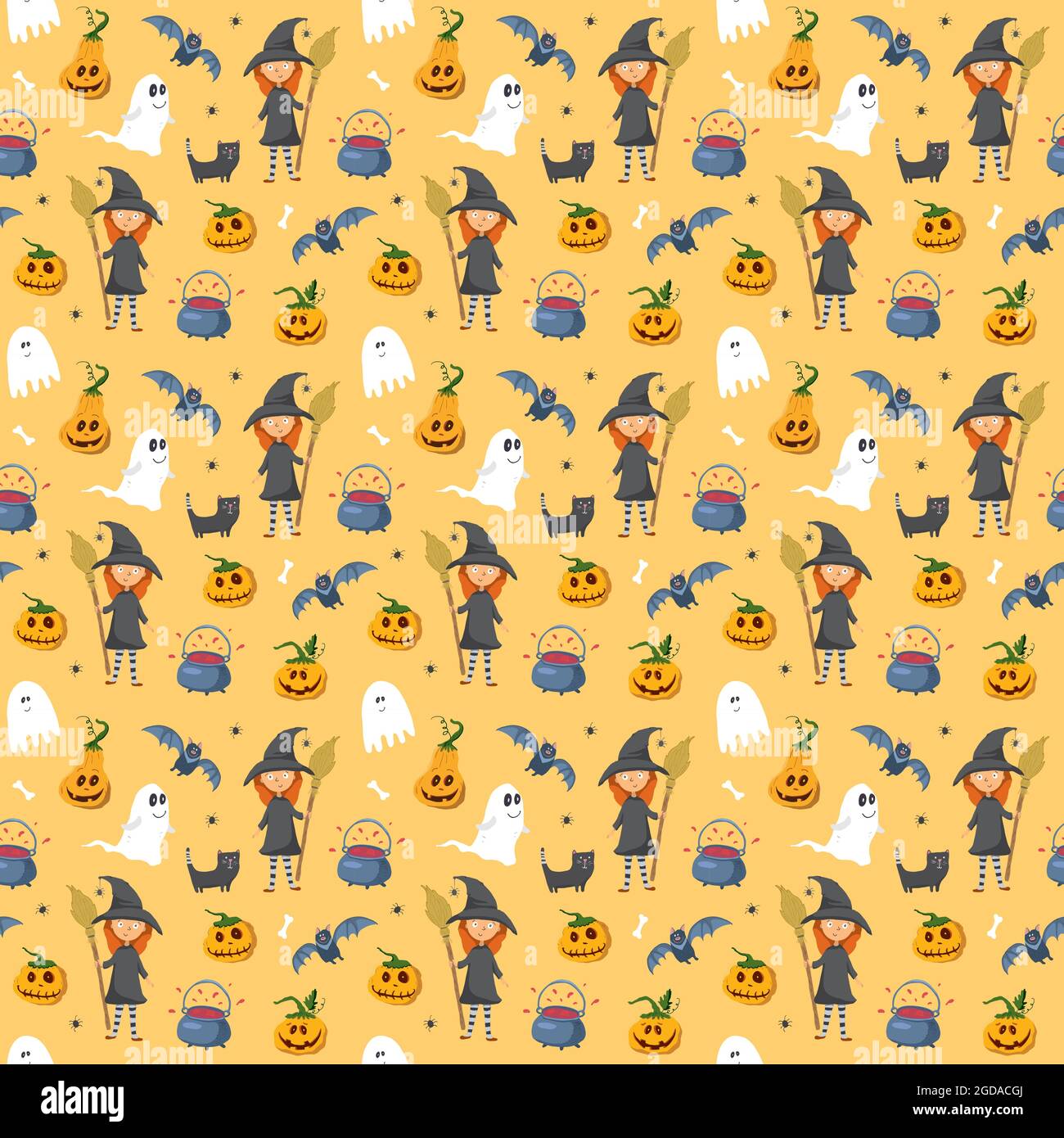 Halloween seamless pattern design. Cute cartoon elements, holiday ...