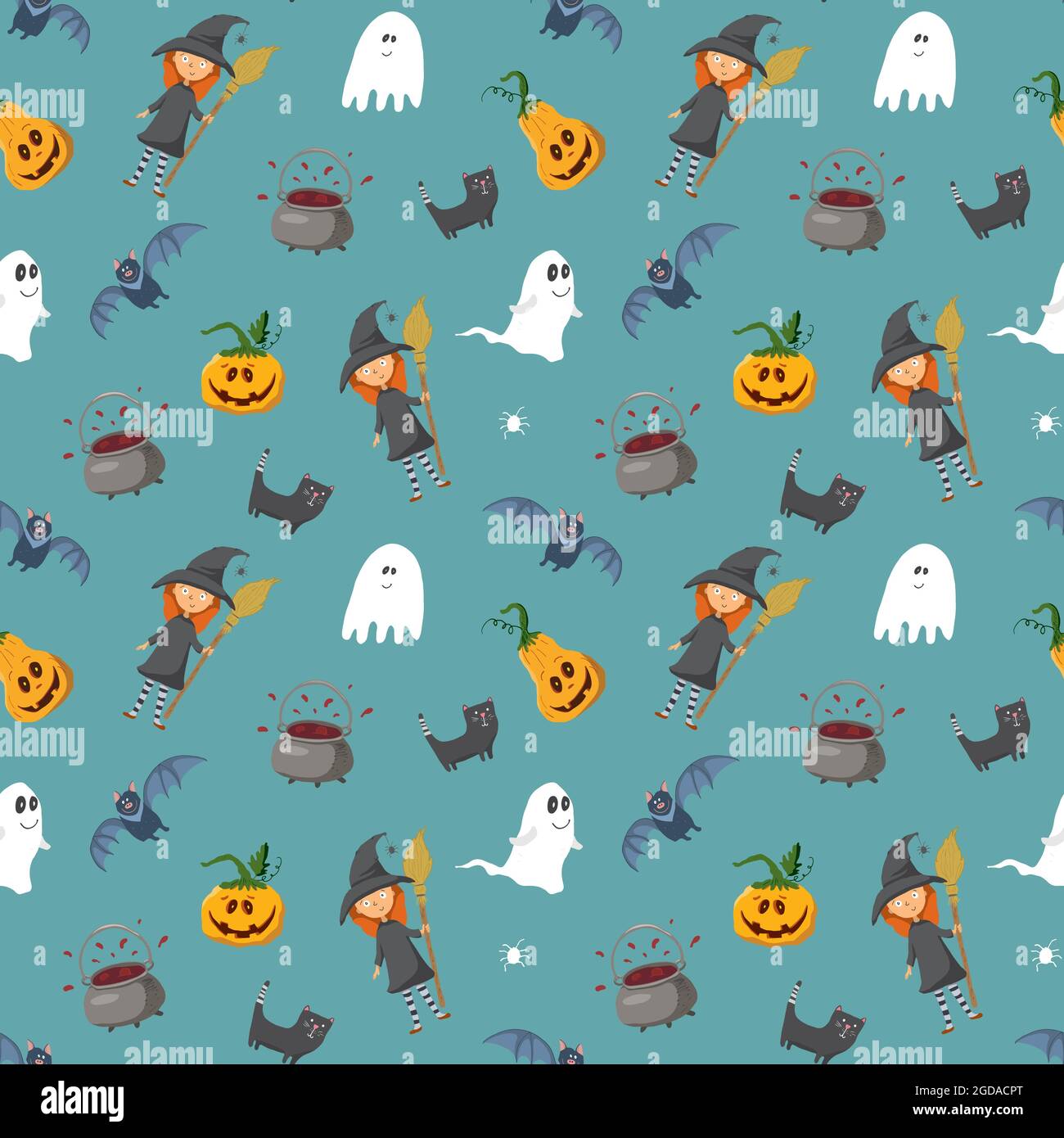 Halloween seamless pattern design. Cute cartoon elements, holiday ...