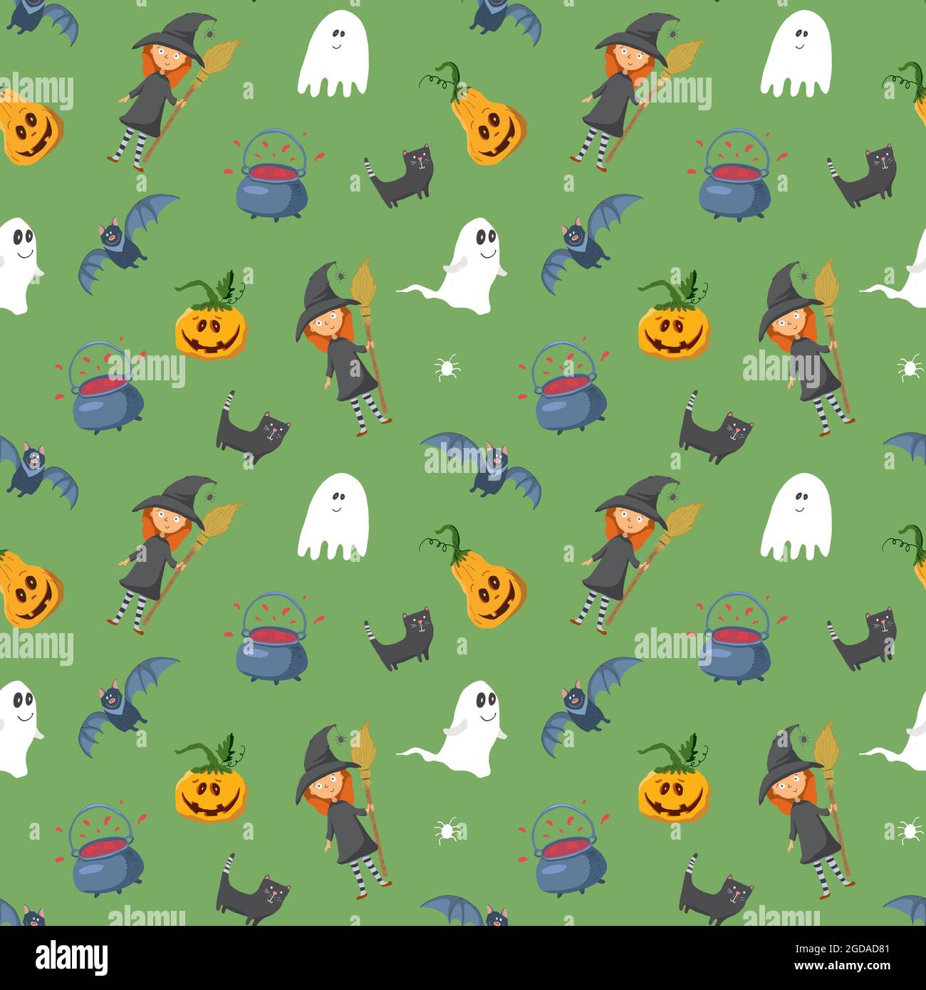 Halloween seamless pattern design. Cute cartoon elements, holiday ...