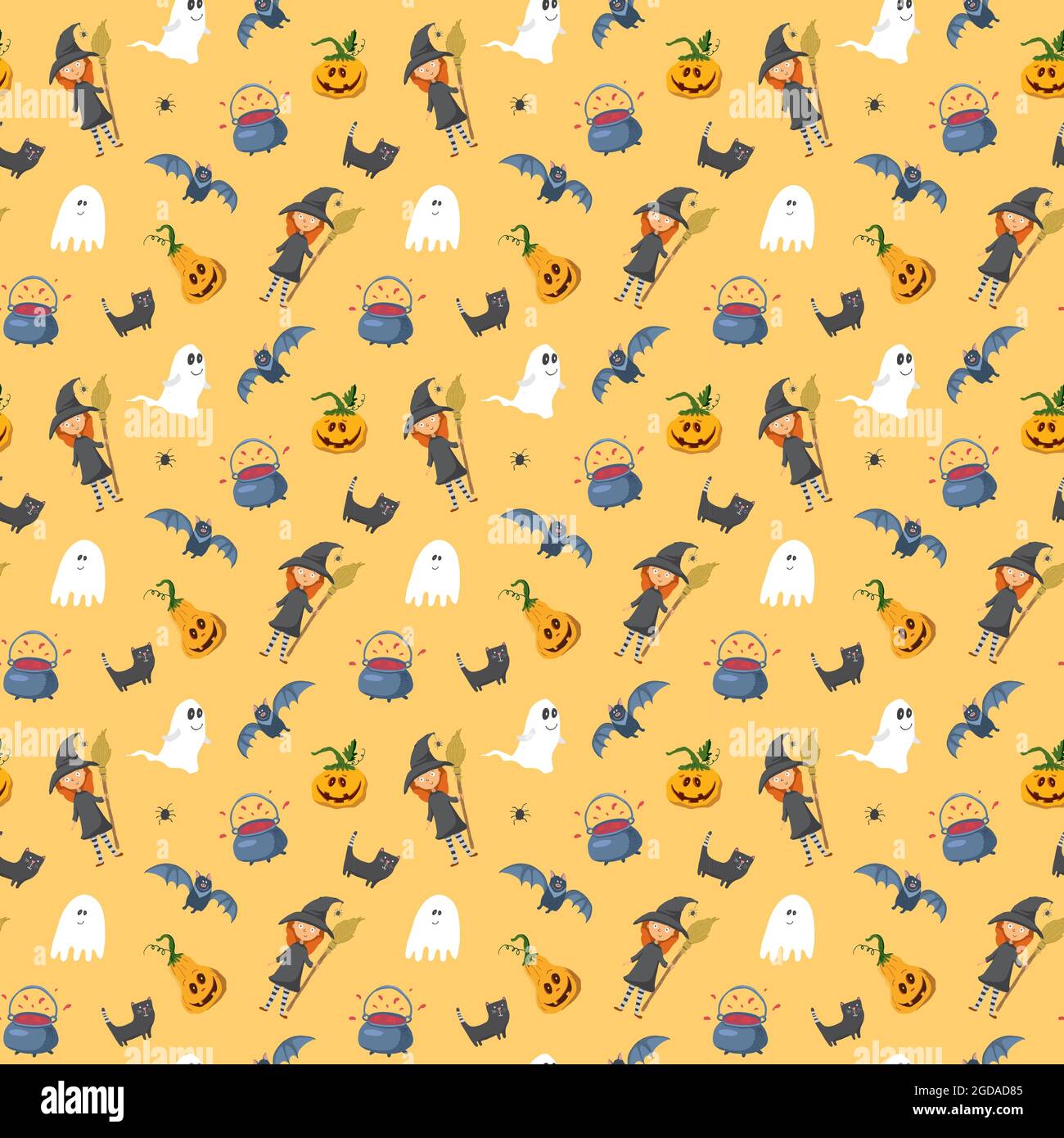 Halloween seamless pattern design. Cute cartoon elements, holiday ...
