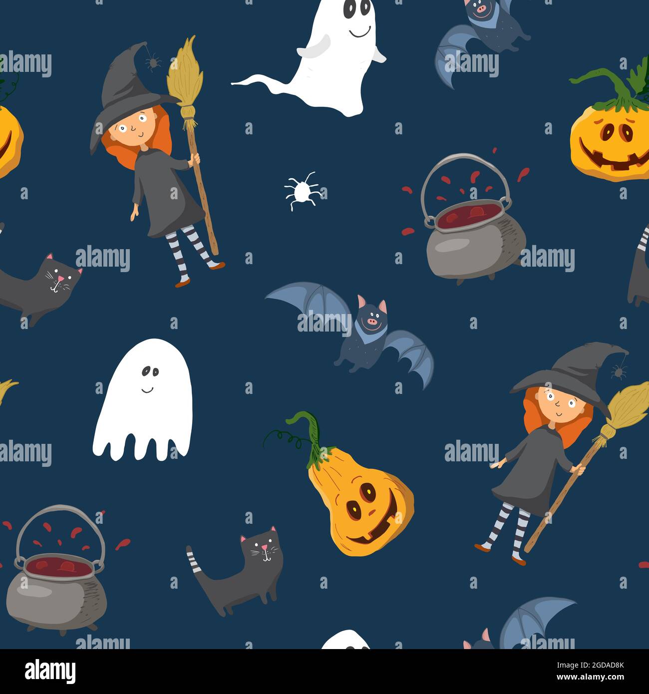 Halloween seamless pattern design. Cute cartoon elements, holiday ...