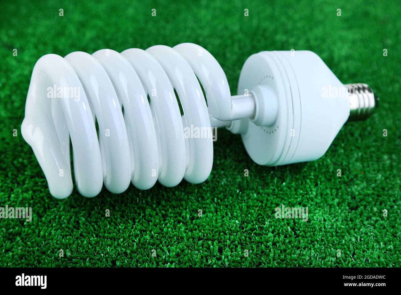 Energy saving light bulb on green grass background Stock Photo - Alamy