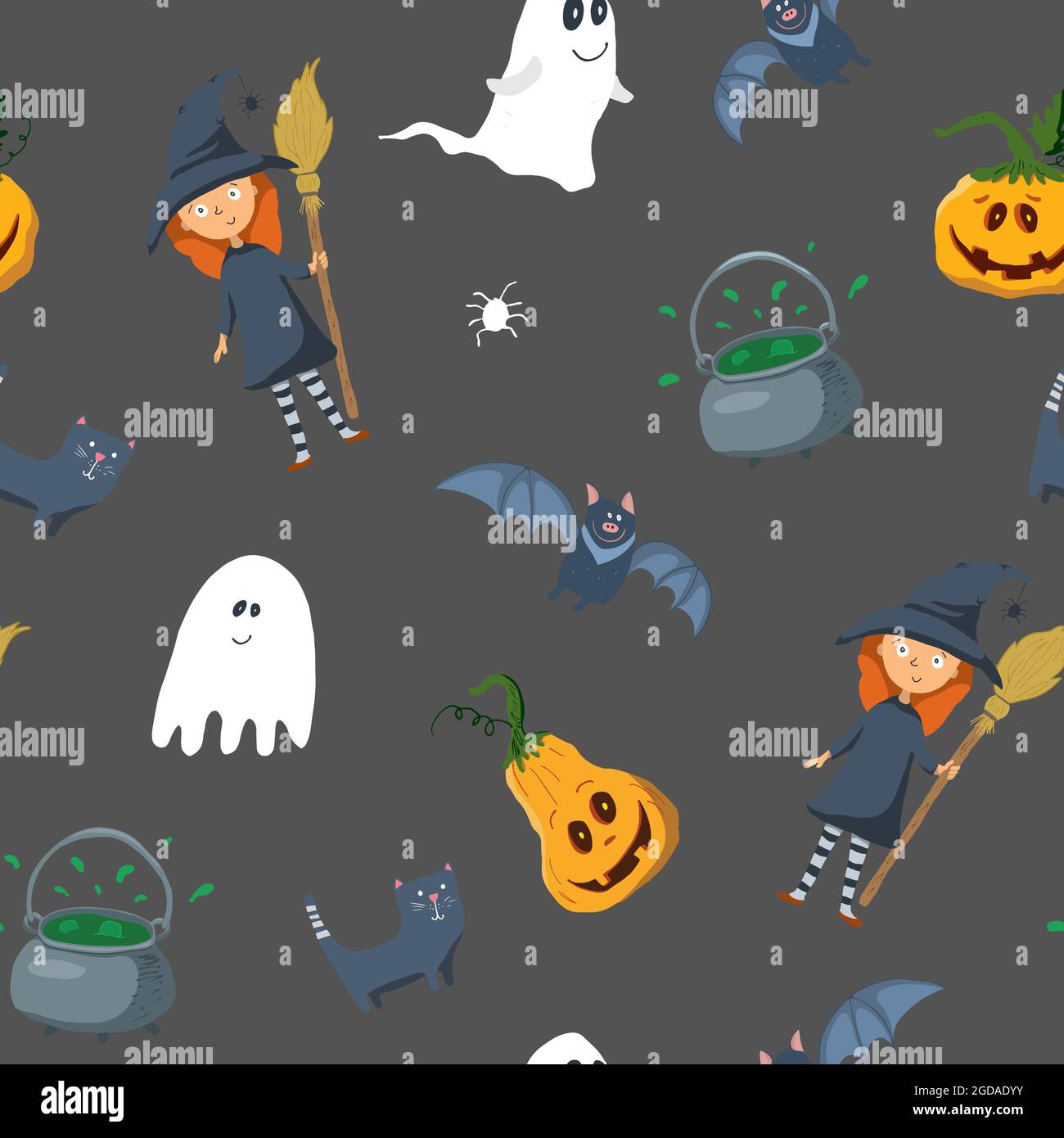 Halloween seamless pattern design. Cute cartoon elements, holiday ...