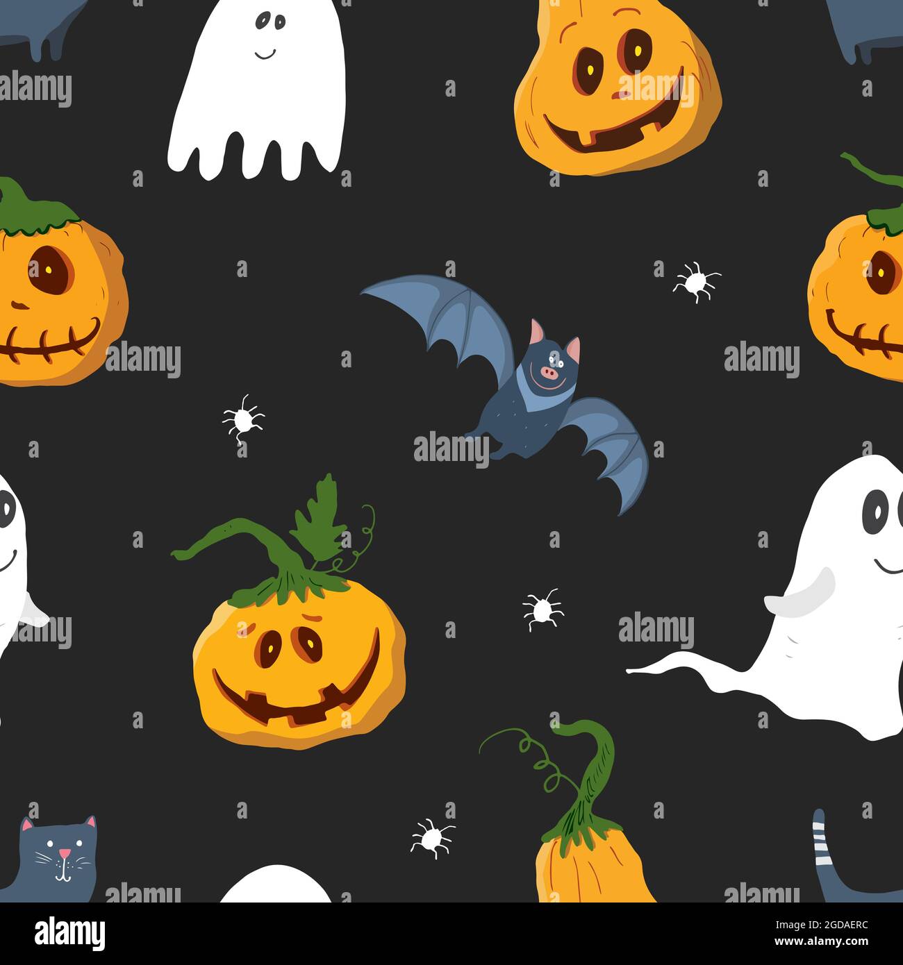 Halloween seamless pattern design. Cute cartoon elements, holiday ...