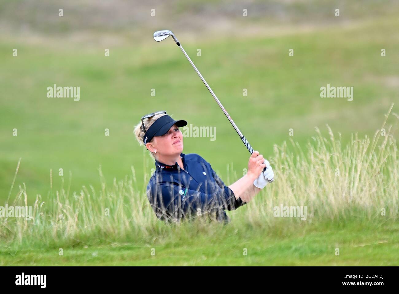 Denmark's Nanna Koerstz Madsen third shot on the 12th hole during day one of the Trust Golf Women's Scottish Open at Dumbarnie Links, St Andrews. Picture date: Wednesday August 11, 2021. Stock Photo