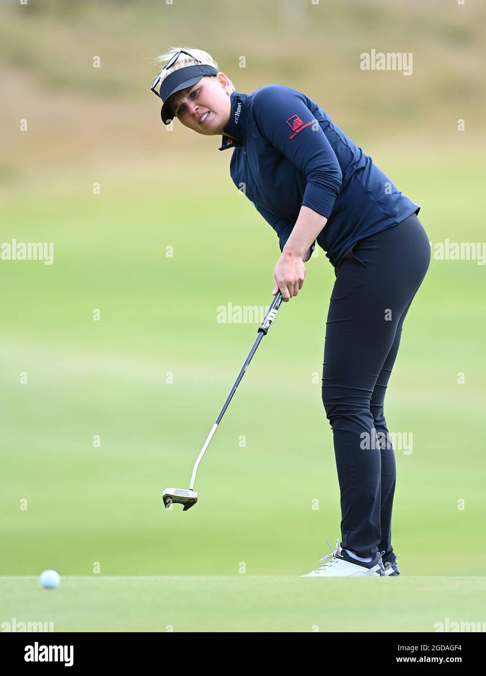Denmark's Nanna Koerstz Madsen on the 18th green during day one of the Trust Golf Women's Scottish Open at Dumbarnie Links, St Andrews. Picture date: Wednesday August 11, 2021. Stock Photo