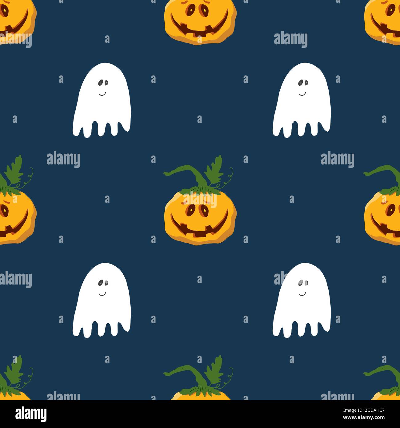 Halloween seamless pattern design. Cute cartoon pumpkin and ghost ...