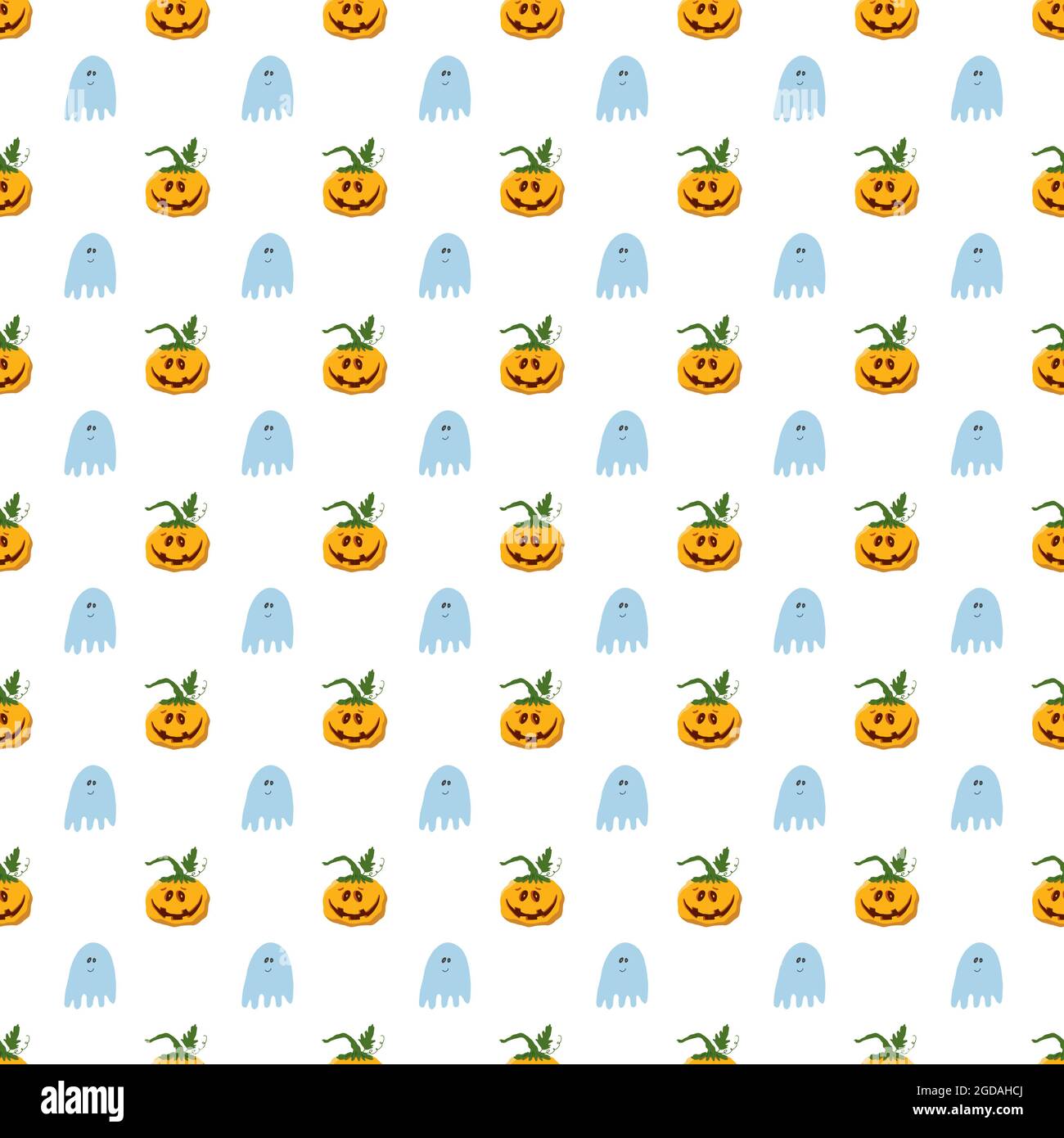 Halloween seamless pattern design. Cute cartoon pumpkin and ghost ...