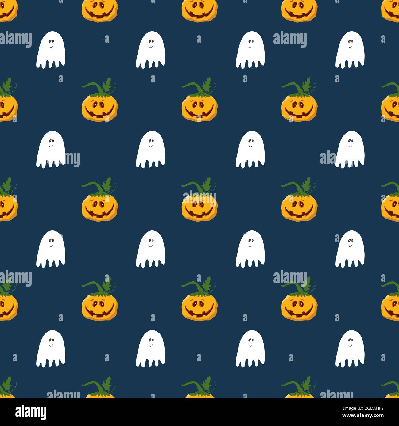 Halloween seamless pattern design. Cute cartoon pumpkin and ghost ...