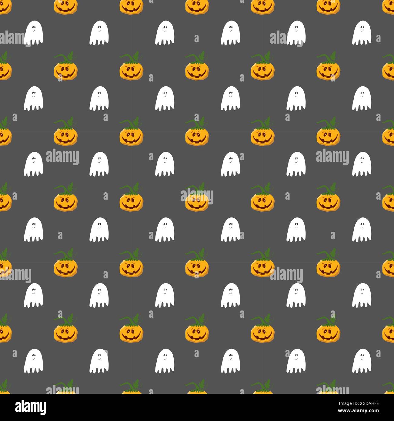 Halloween seamless pattern design. Cute cartoon pumpkin and ghost ...