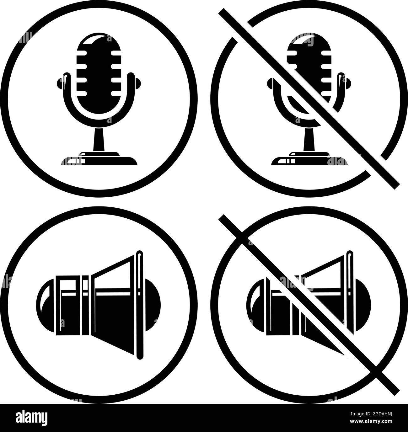 Microphone and audio speaker sound icon. Turn sound on and off. Vector