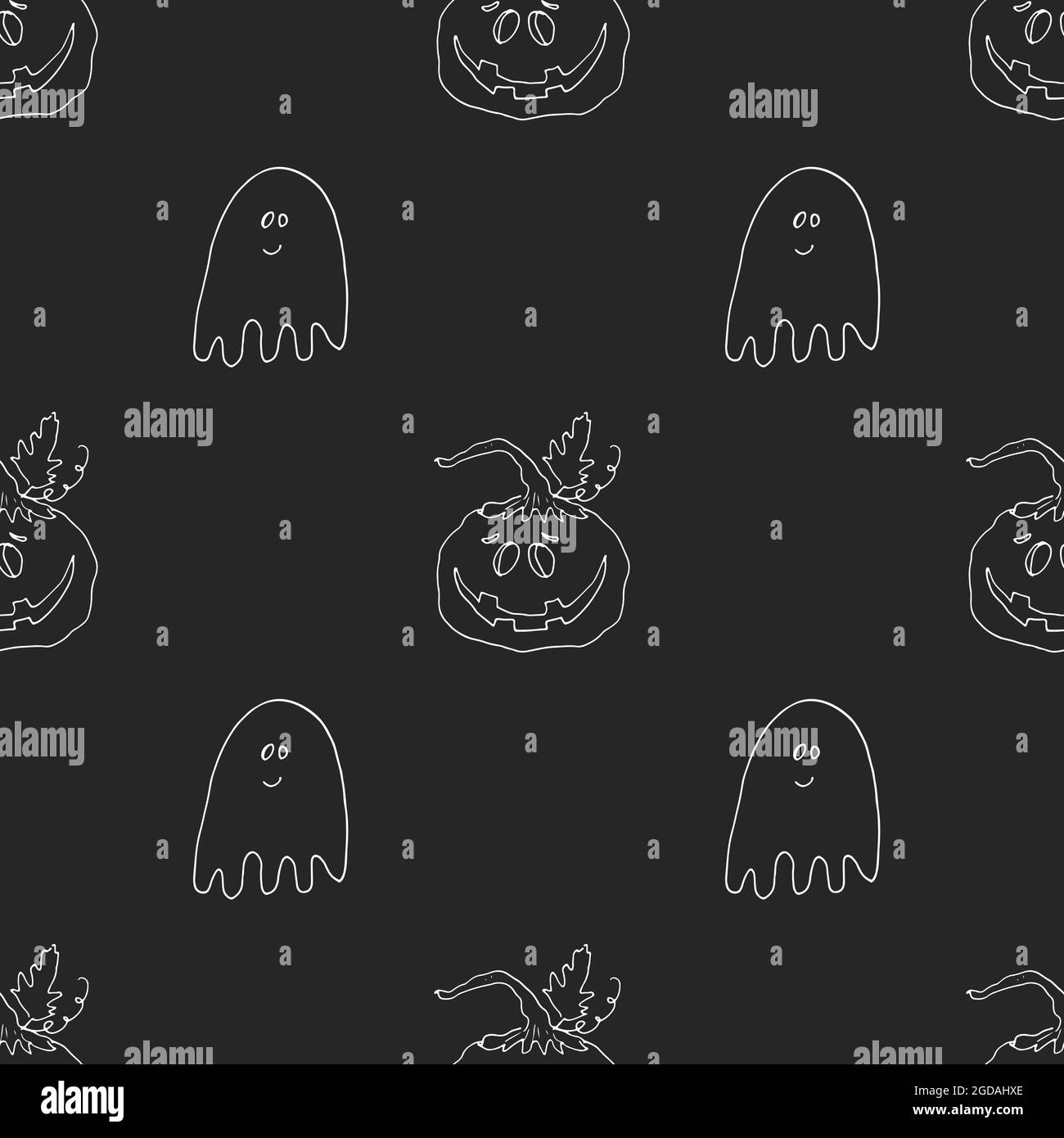 Halloween seamless pattern design. Cute cartoon pumpkin and ghost ...