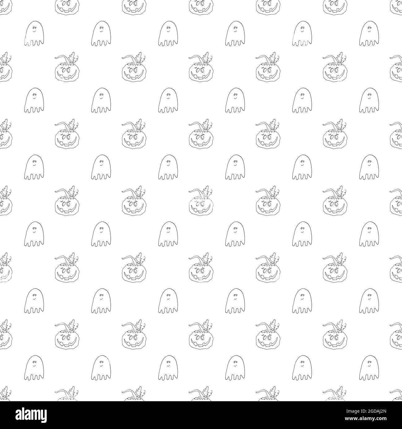 Halloween seamless pattern design. Cute cartoon pumpkin and ghost ...