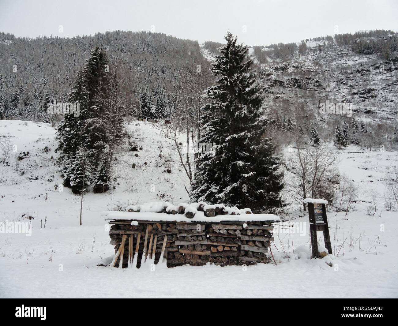 Vallorcine : un tas de bois pour le chauffage d’hiver Stock Photo