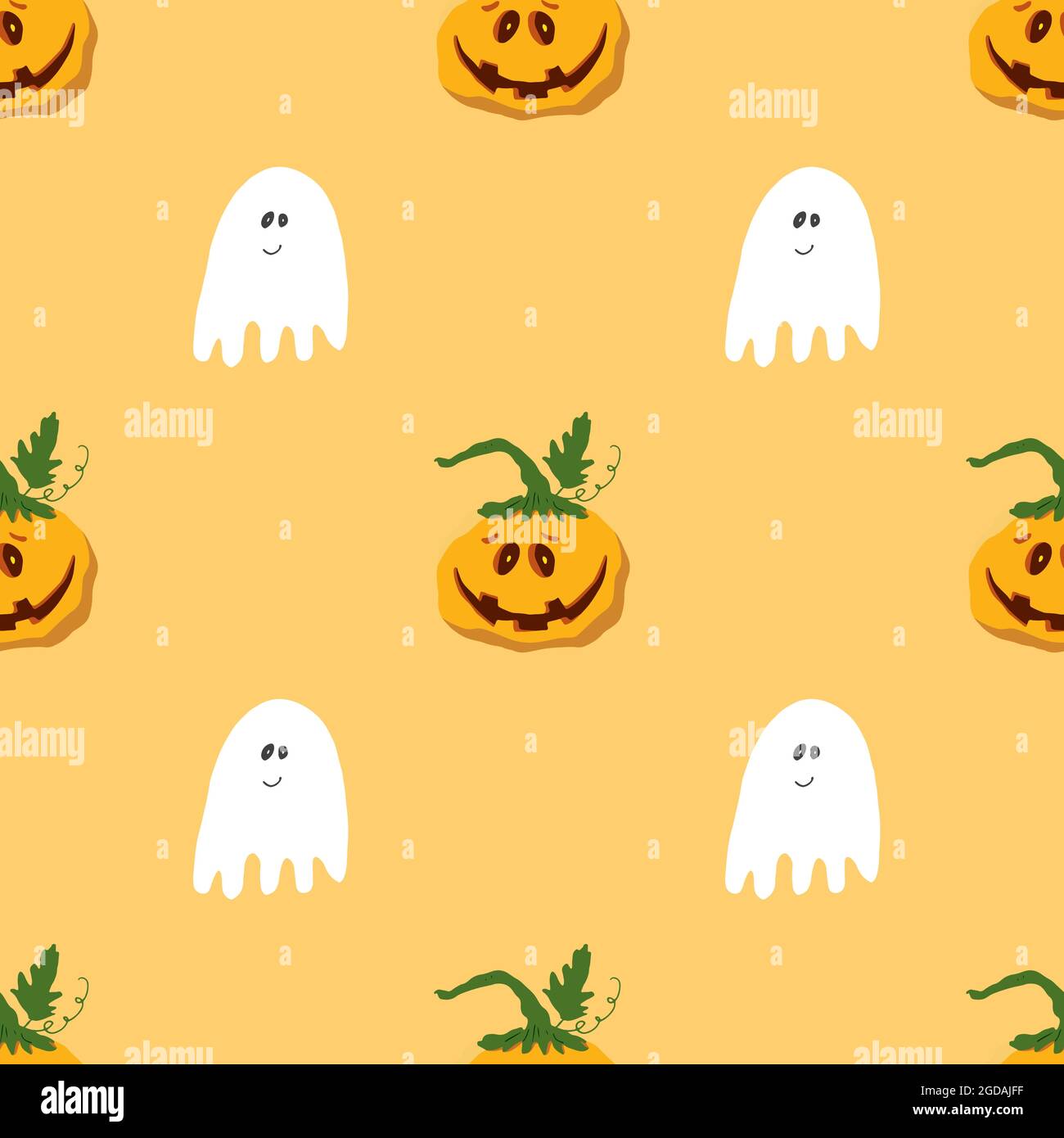 Halloween seamless pattern design. Cute cartoon pumpkin and ghost ...