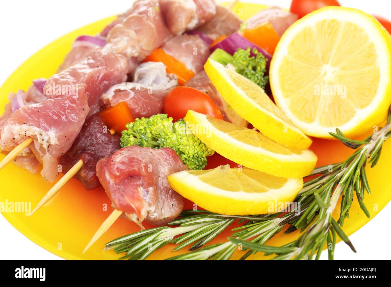 Raw pork kebab close up Stock Photo Alamy