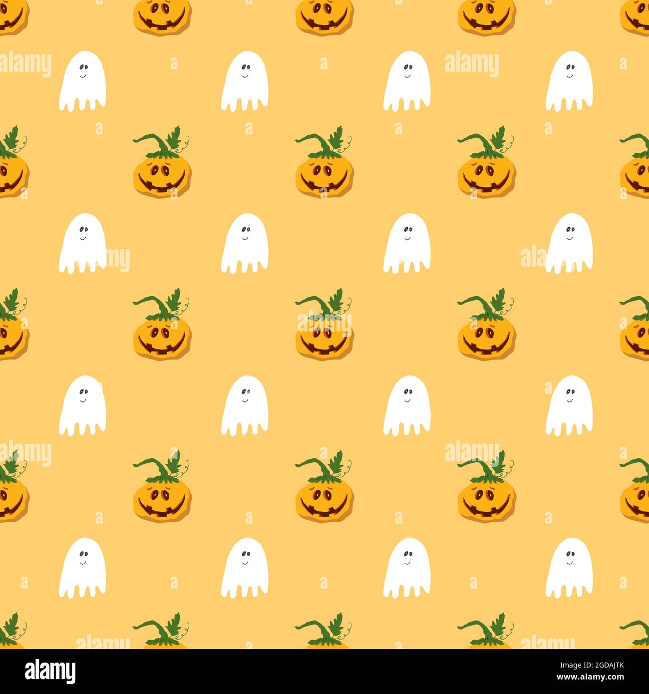 Halloween seamless pattern design. Cute cartoon pumpkin and ghost ...