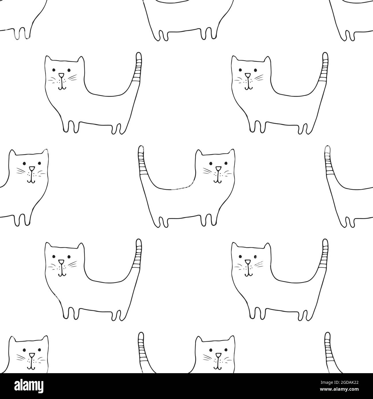 Cute cat seamless pattern. Cartoon cats background design, vector ...