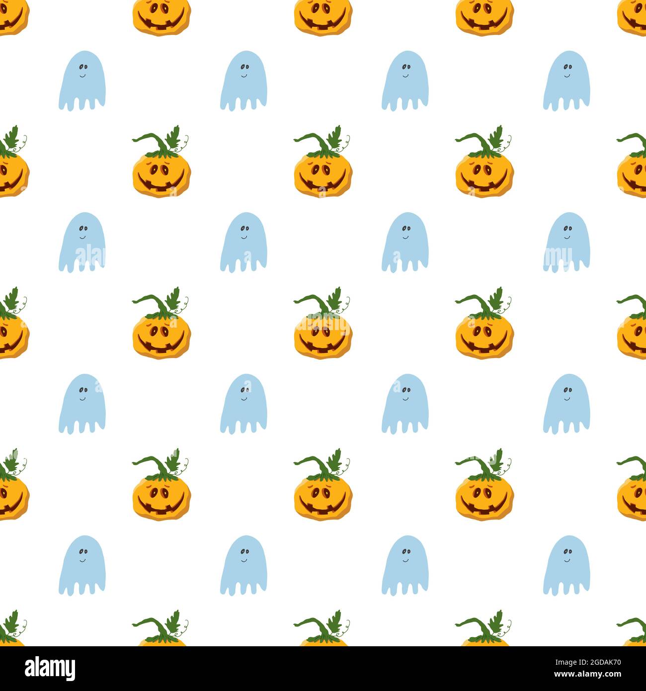 Halloween seamless pattern design. Cute cartoon pumpkin and ghost ...