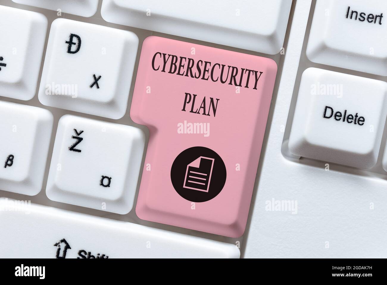 Conceptual caption Cybersecurity Plan. Concept meaning Techniques of protecting computer and system from attacks Typing Online Network Protocols Stock Photo