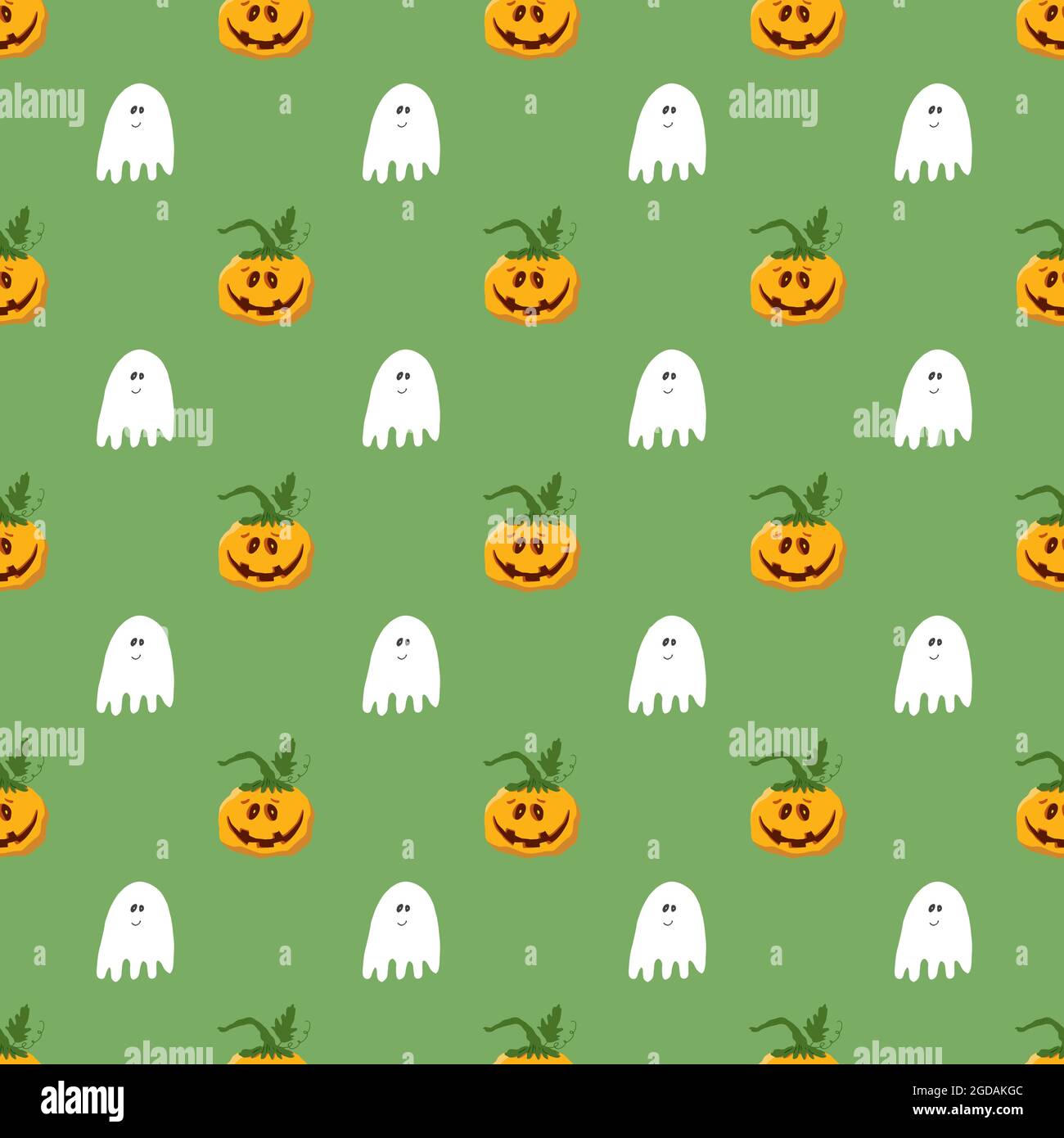 Halloween seamless pattern design. Cute cartoon pumpkin and ghost ...