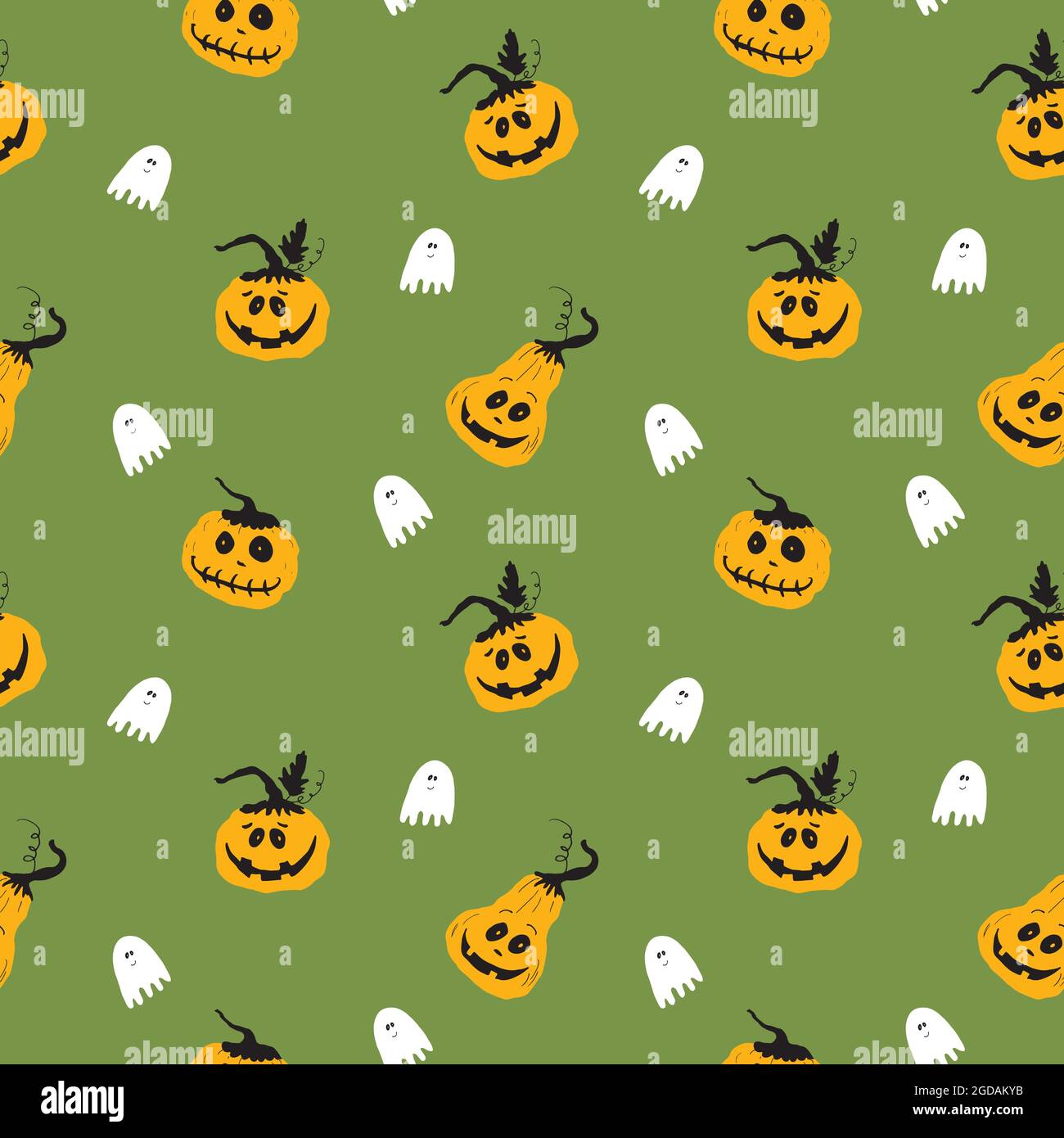 Halloween seamless pattern design. Cute cartoon pumpkin and ghost ...