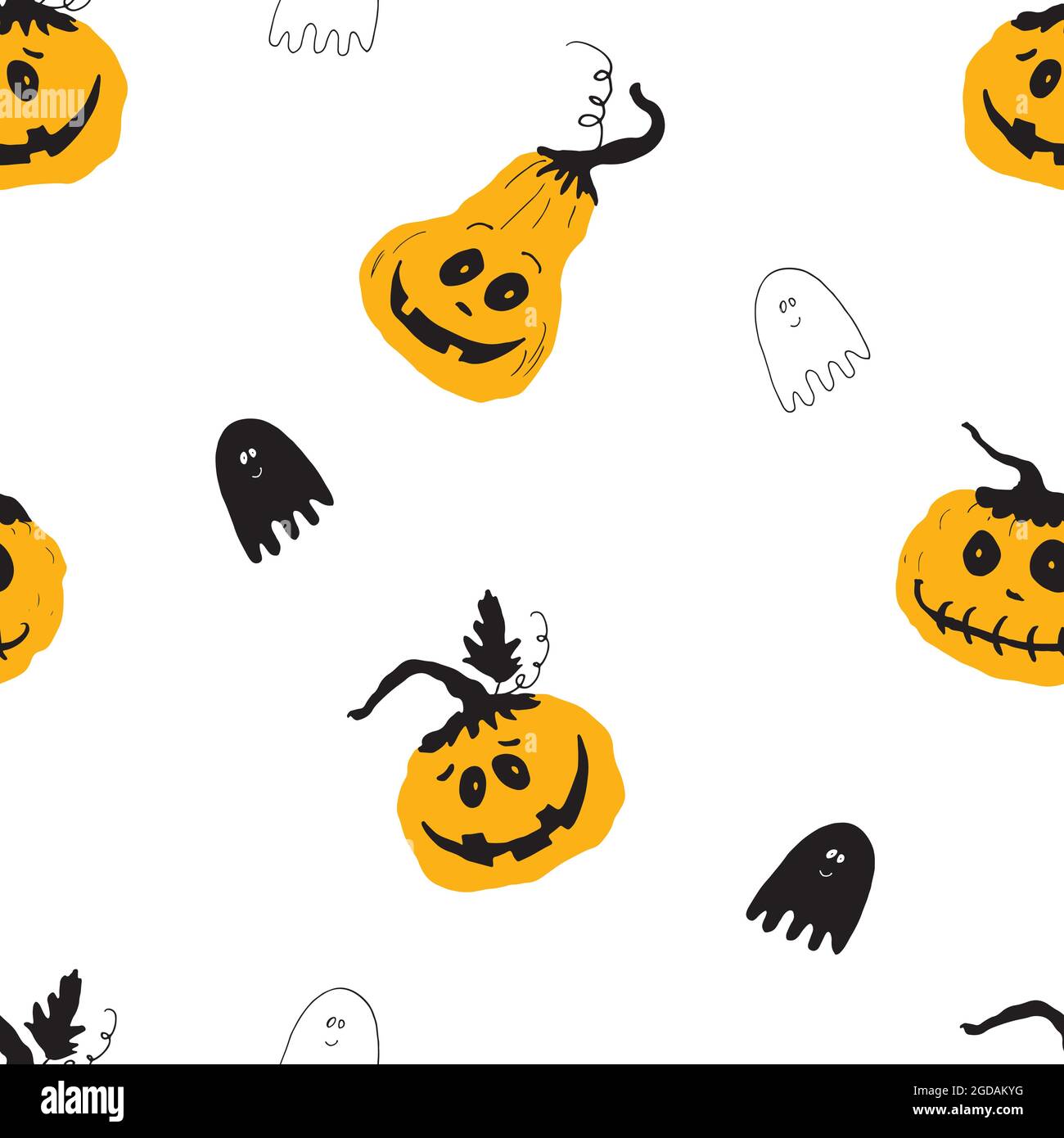 Halloween seamless pattern design. Cute cartoon pumpkin and ghost ...