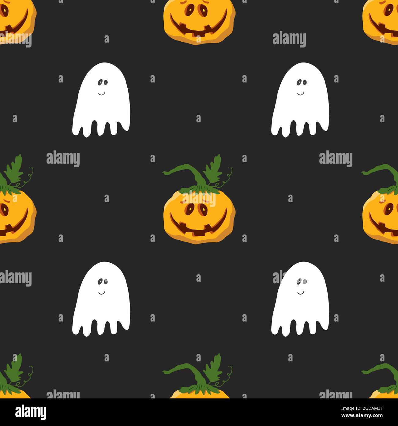 Halloween seamless pattern design. Cute cartoon pumpkin and ghost ...
