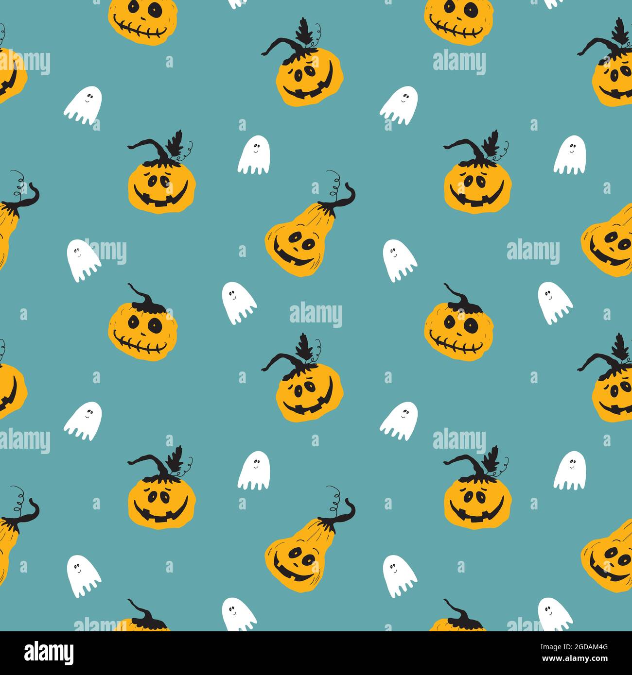 Halloween seamless pattern design. Cute cartoon pumpkin and ghost ...