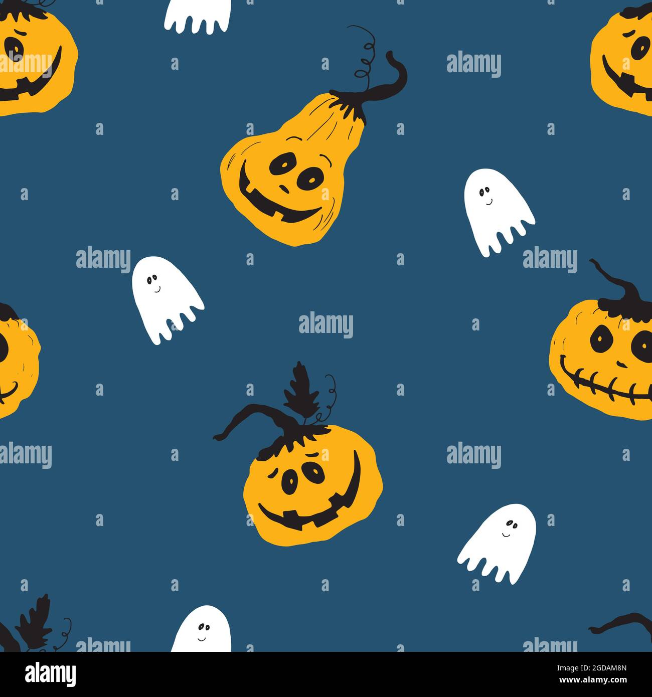 Halloween seamless pattern design. Cute cartoon pumpkin and ghost ...