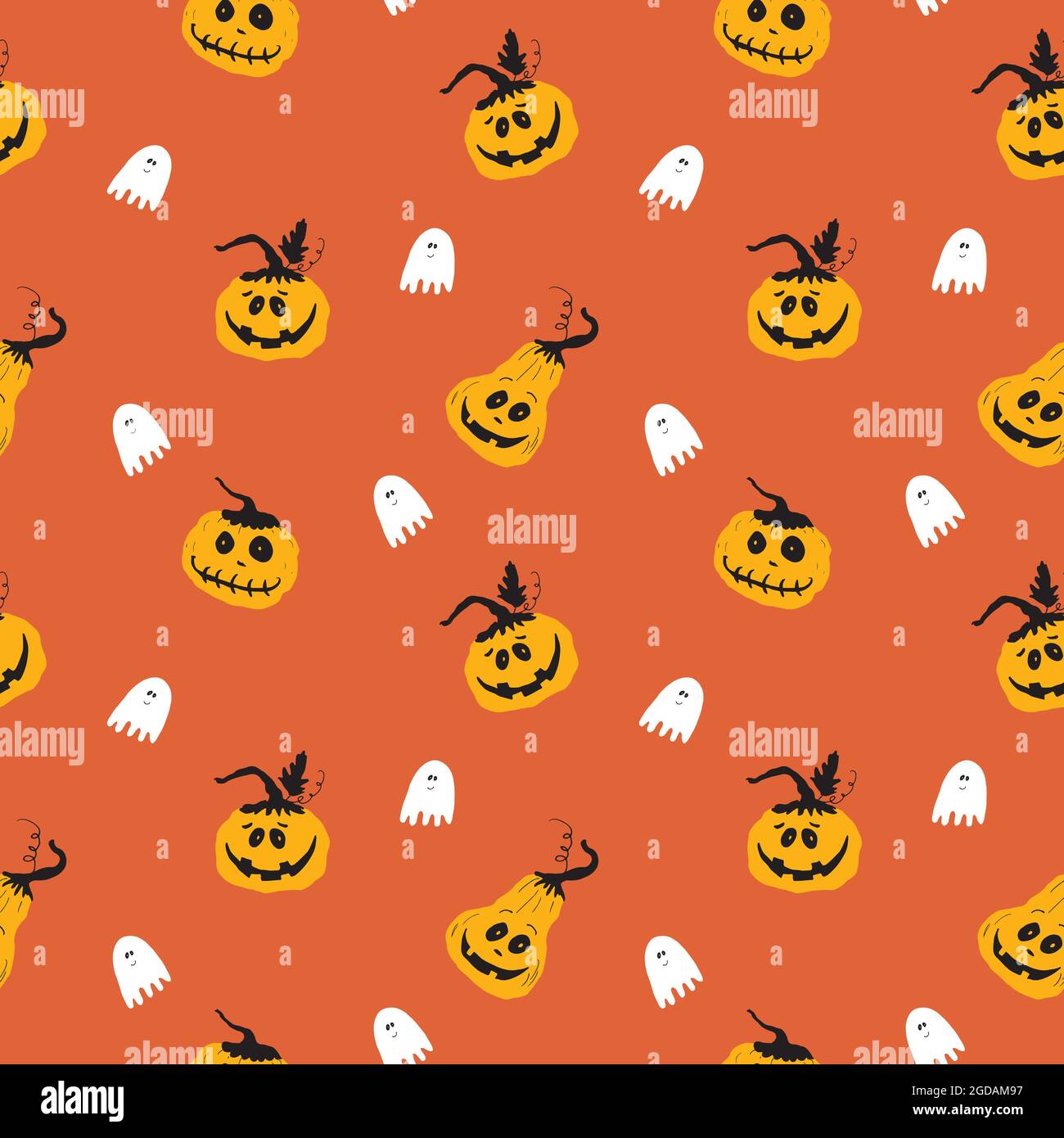 Halloween seamless pattern design. Cute cartoon pumpkin and ghost ...