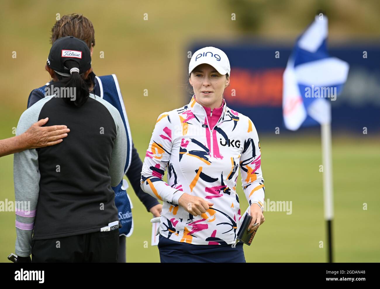 USA's Brittany Altomare on the 18th green during day one of the Trust Golf Women's Scottish Open at Dumbarnie Links, St Andrews. Picture date: Wednesday August 11, 2021. Stock Photo