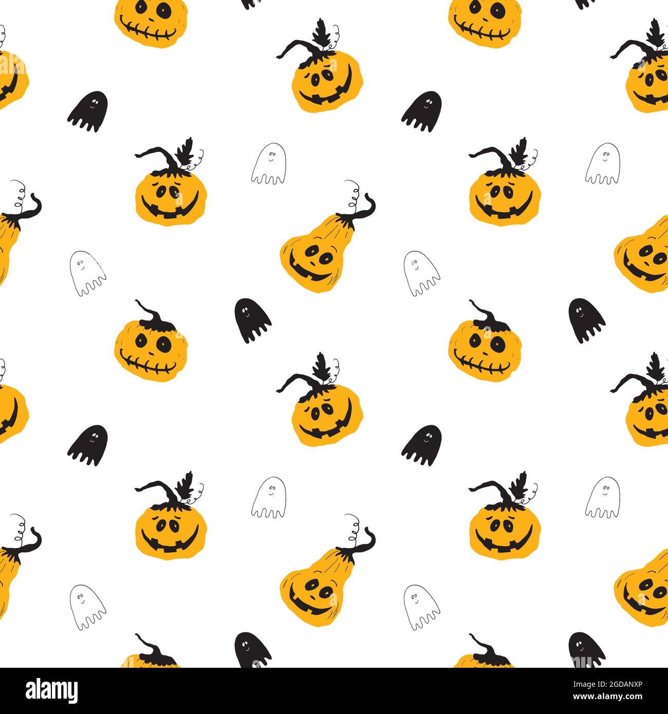 Halloween seamless pattern design. Cute cartoon pumpkin and ghost ...