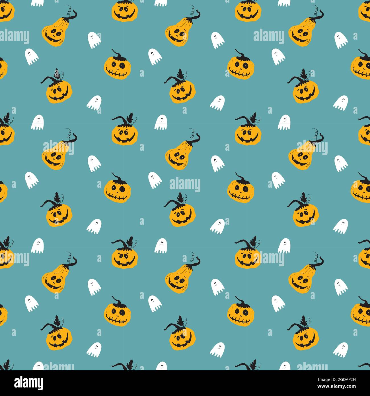 Halloween seamless pattern design. Cute cartoon pumpkin and ghost ...