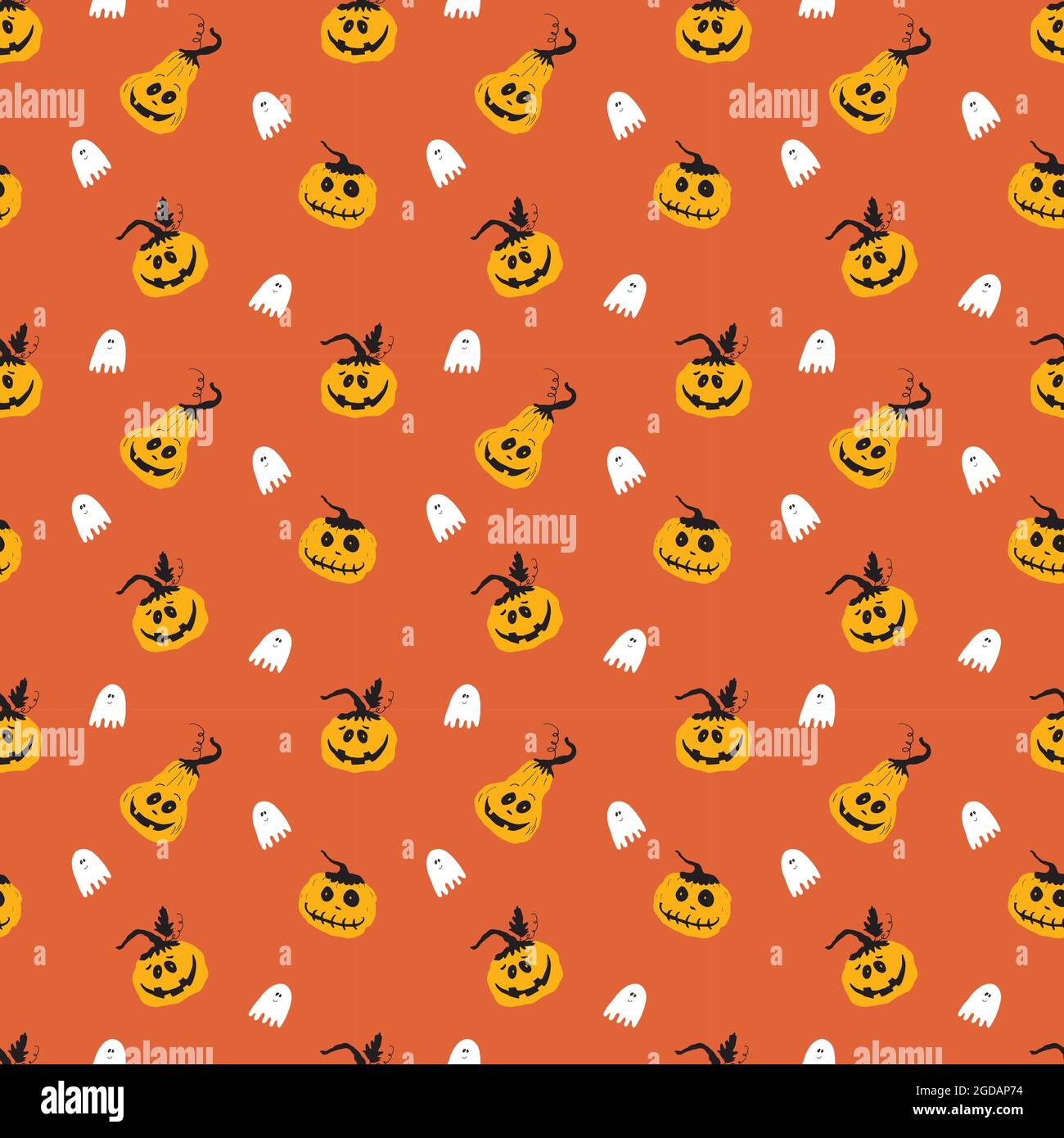 Halloween seamless pattern design. Cute cartoon pumpkin and ghost ...