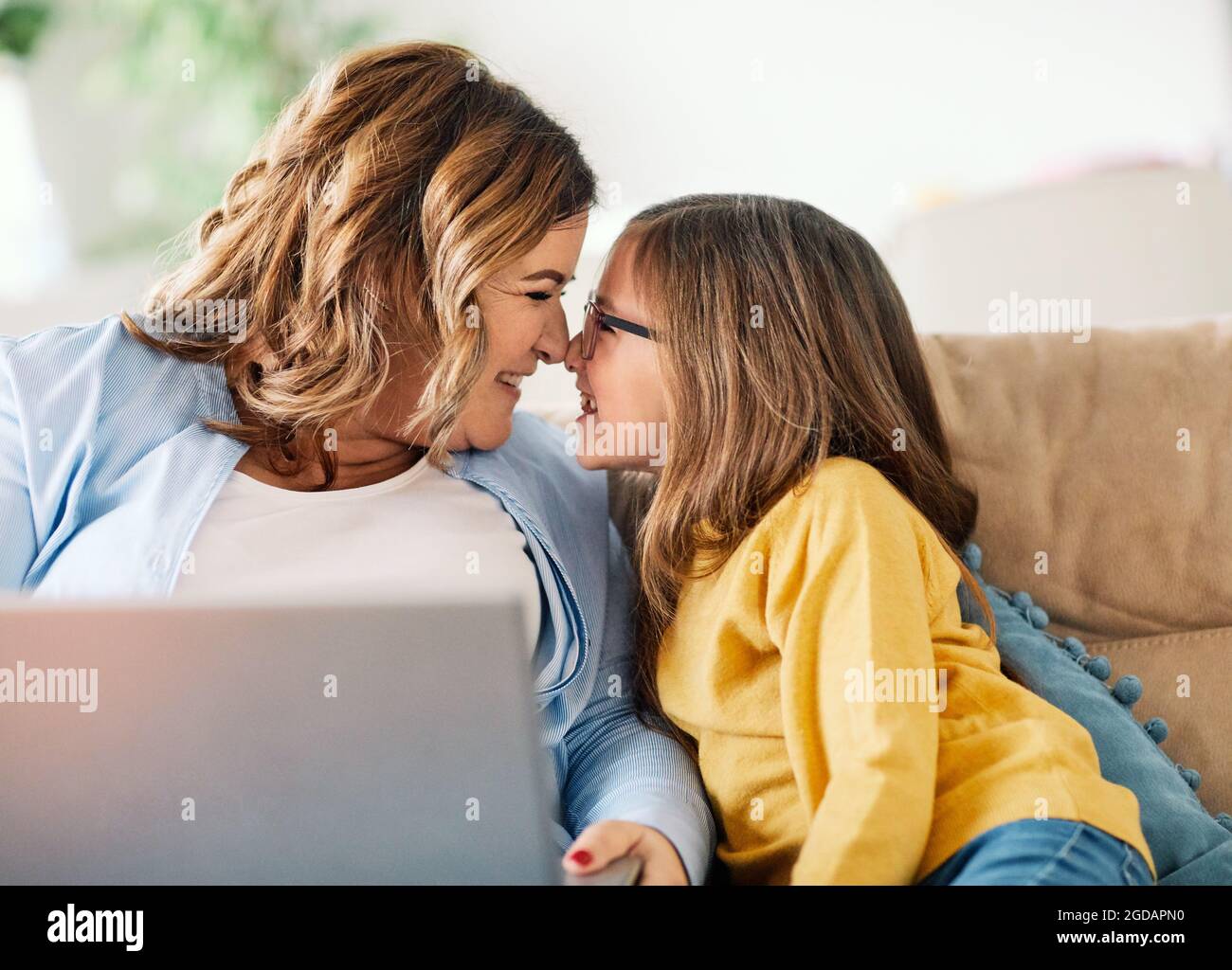 child daughter mother family happy playing kid childhood Stock Photo