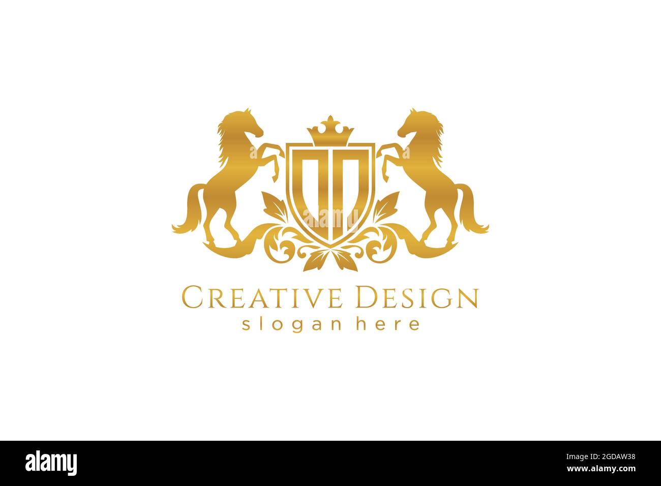 ON Retro golden crest with shield and two horses, badge template with  scrolls and royal crown - perfect for luxurious branding projects Stock  Vector Image & Art - Alamy