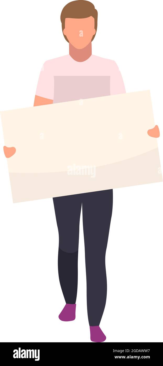 Young man with poster semi flat color vector character Stock Vector