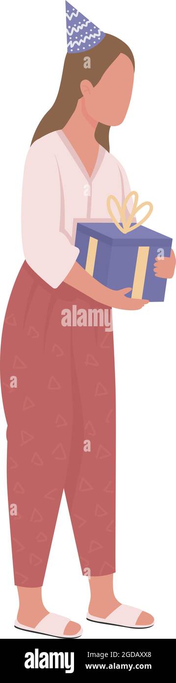 Young woman with birthday gift semi flat color vector character Stock Vector