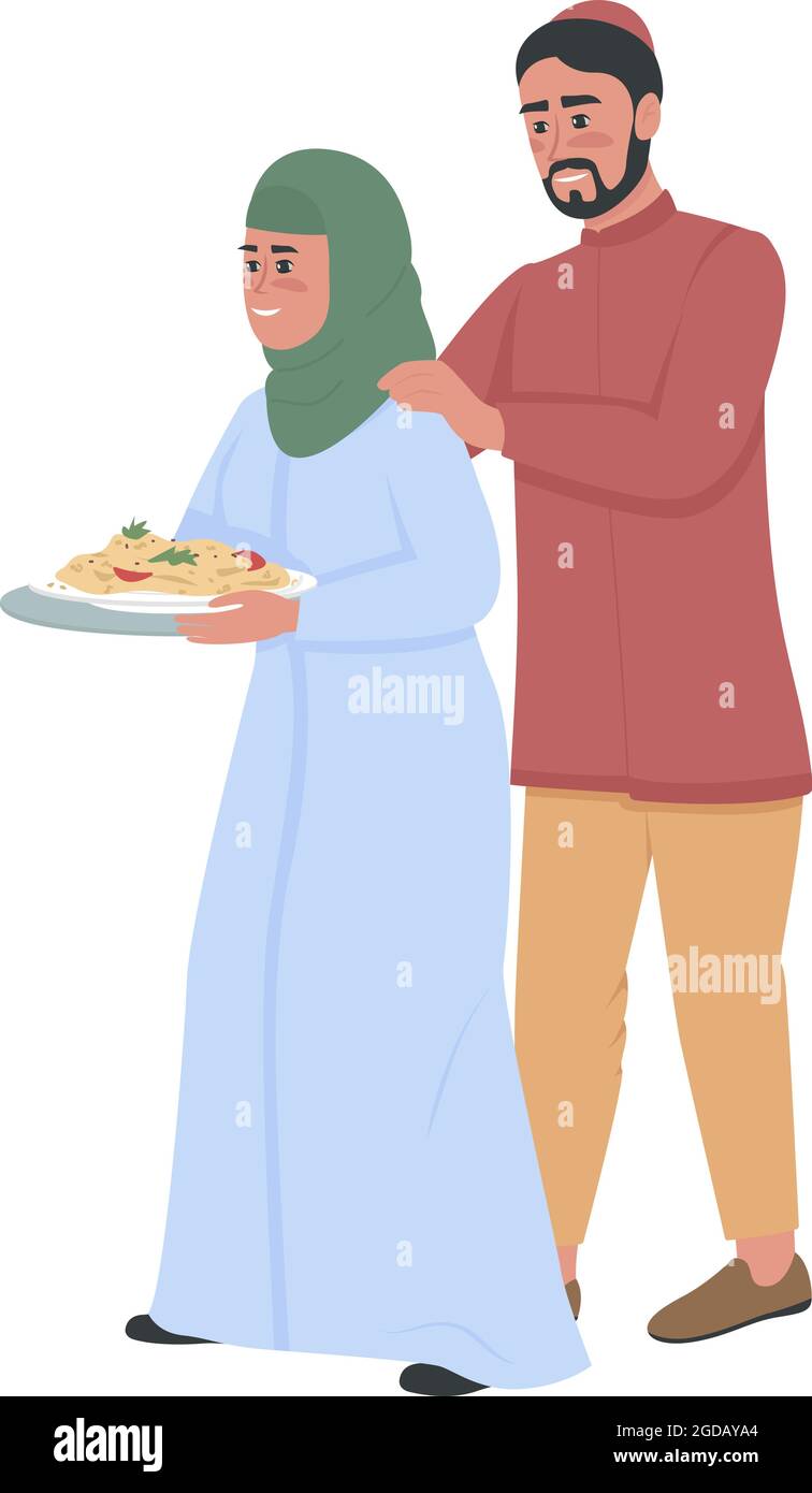 Happy couple treat with dinner semi flat color vector characters Stock ...