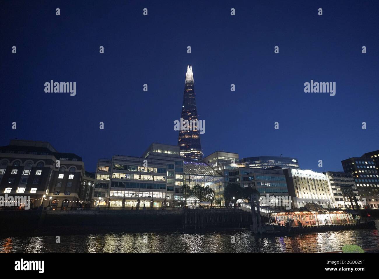 Views of the south-bank London skyline, taken from a boat on the river Thames during an evening cruise. Photo date: Friday, August 6, 2021. Photo: Ric Stock Photo