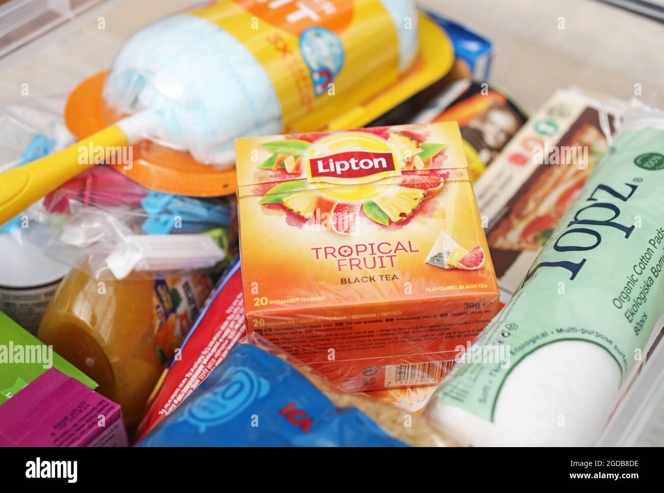 A box of food and other things when a young person moves away from home. Stock Photo
