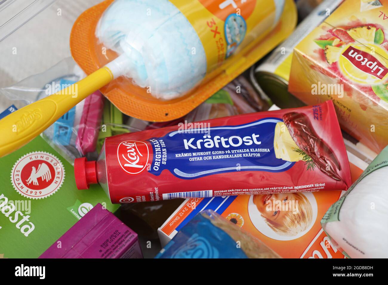 A box of food and other things when a young person moves away from home. Stock Photo