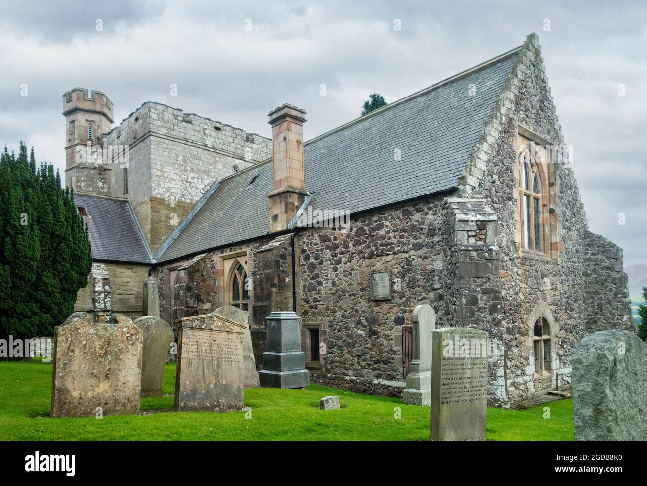 Biggar Kirk, built in 1546, originally as a collegiate church by Malcolm, Lord Fleming, on the site of an earlier 11th century church. Stock Photo