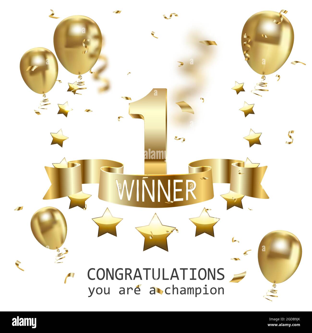 Winner banner. 1 place in competition. Shining golden number one with