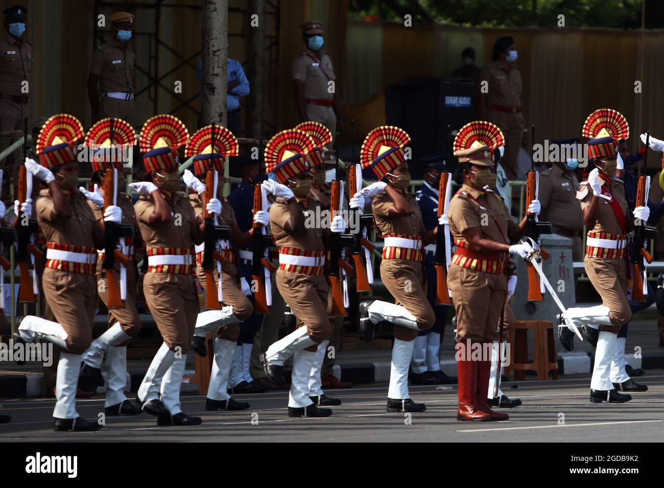 Chennai, Tamil Nadu, India. 12th Aug, 2021. Police personnel take part